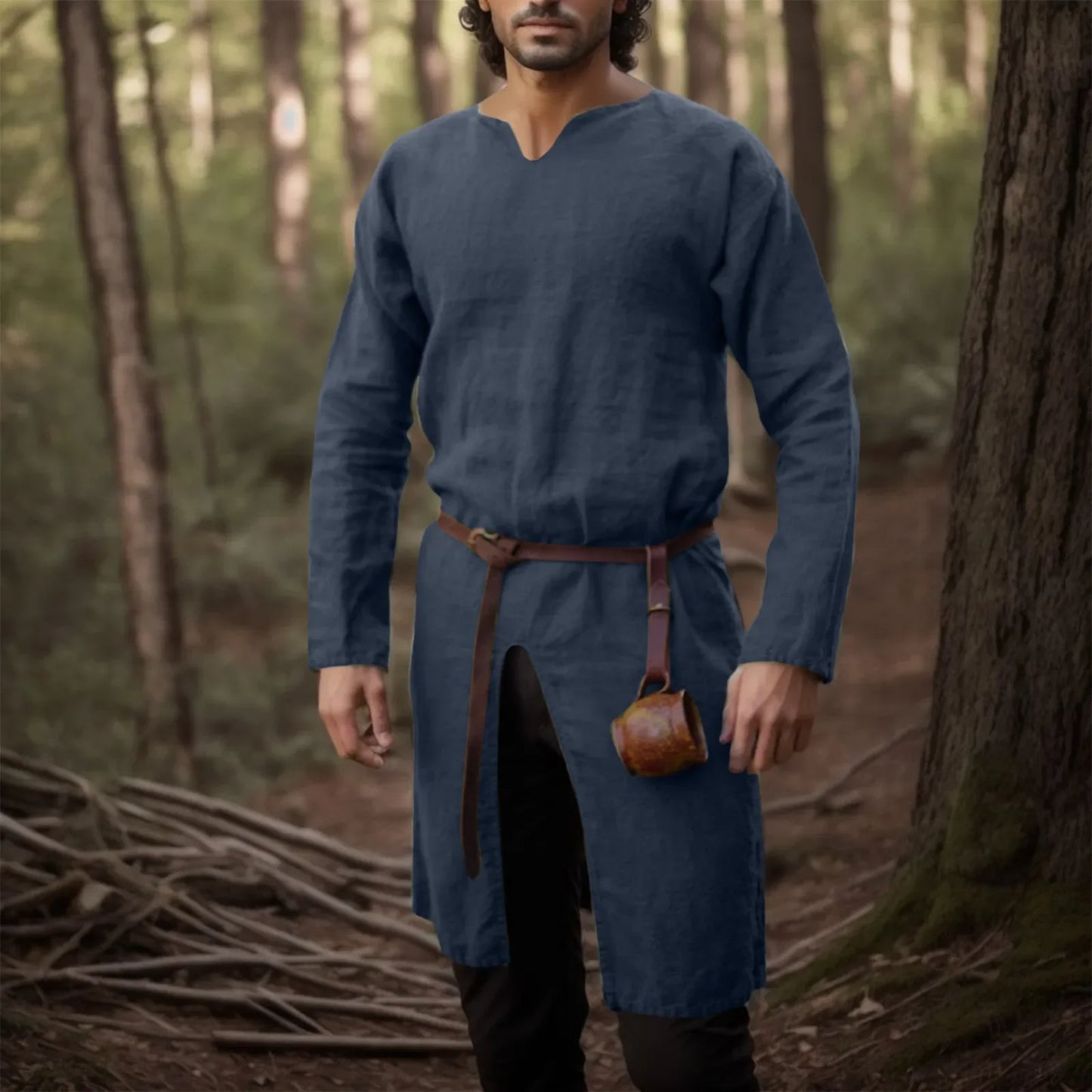 Medieval Renaissance Retro Linen Shirt Tops Tunic Male Long Robes Dress Vintage Jackets Knight Vikings Pirate Cosplay Costumes - ZOOMNSTORE