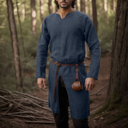 Medieval Renaissance Retro Linen Shirt Tops Tunic Male Long Robes Dress Vintage Jackets Knight Vikings Pirate Cosplay Costumes - ZOOMNSTORE