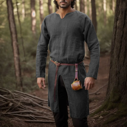 Medieval Renaissance Retro Linen Shirt Tops Tunic Male Long Robes Dress Vintage Jackets Knight Vikings Pirate Cosplay Costumes - ZOOMNSTORE
