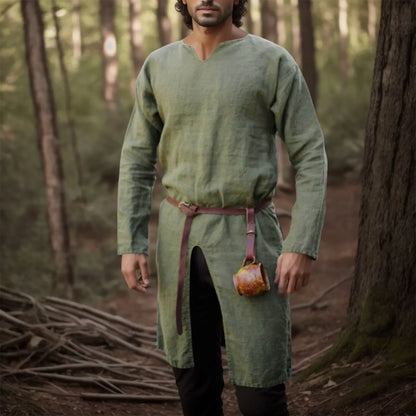 Medieval Renaissance Retro Linen Shirt Tops Tunic Male Long Robes Dress Vintage Jackets Knight Vikings Pirate Cosplay Costumes - ZOOMNSTORE