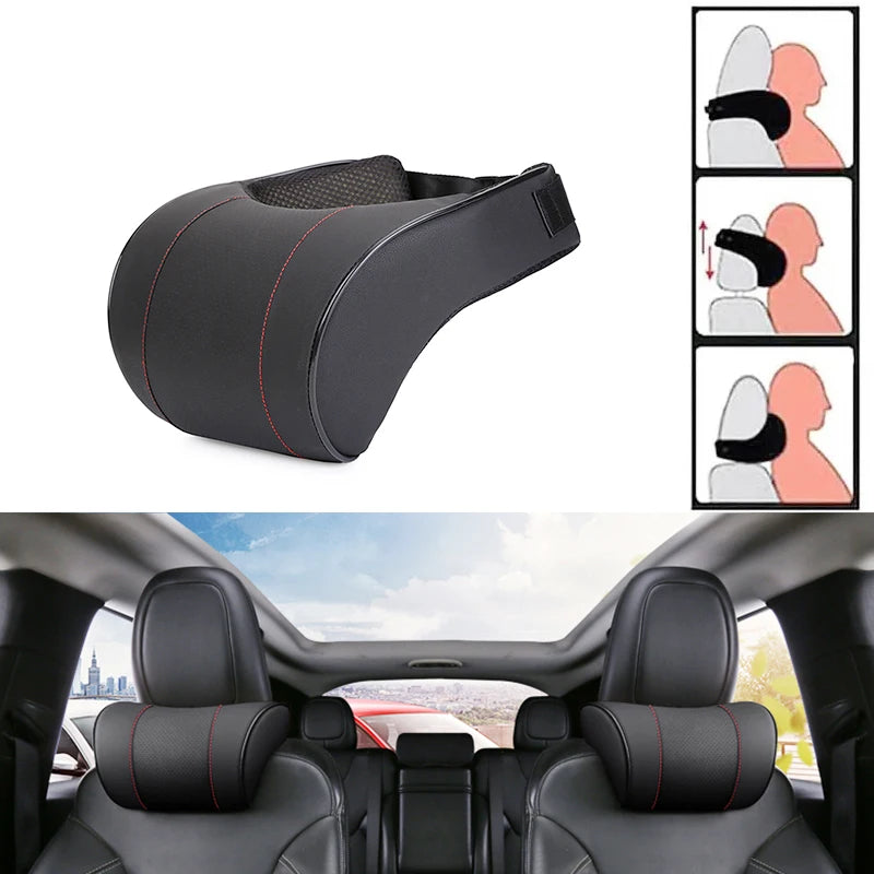Memory Foam Car Pillow – Adjustable PU Leather Neck Cushion for Cervical Spine Support - ZOOMNSTORE