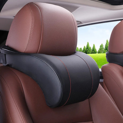 Memory Foam Car Pillow – Adjustable PU Leather Neck Cushion for Cervical Spine Support - ZOOMNSTORE