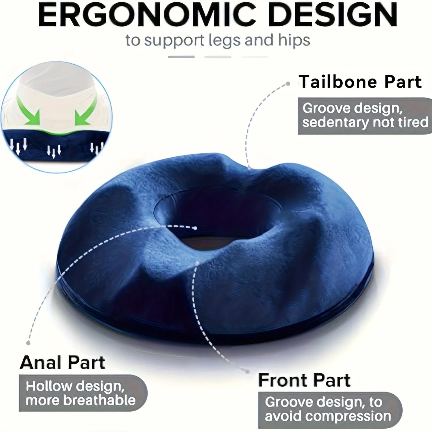 Memory Foam Donut Pillow - Orthopedic Coccyx Tailbone Cushion for Hemorrhoid Relief - ZOOMNSTORE