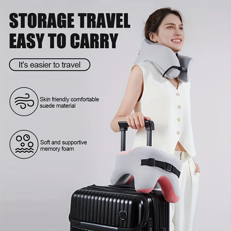 Memory Foam Neck Pillow – U Shaped Travel Cushion for Car & Airplane Comfort - ZOOMNSTORE
