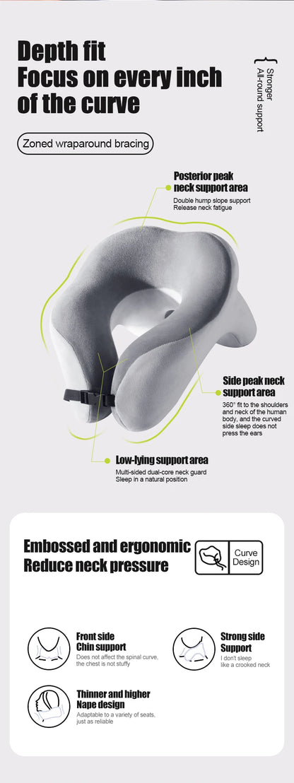 Memory Foam Neck Pillow – U Shaped Travel Cushion for Car & Airplane Comfort - ZOOMNSTORE