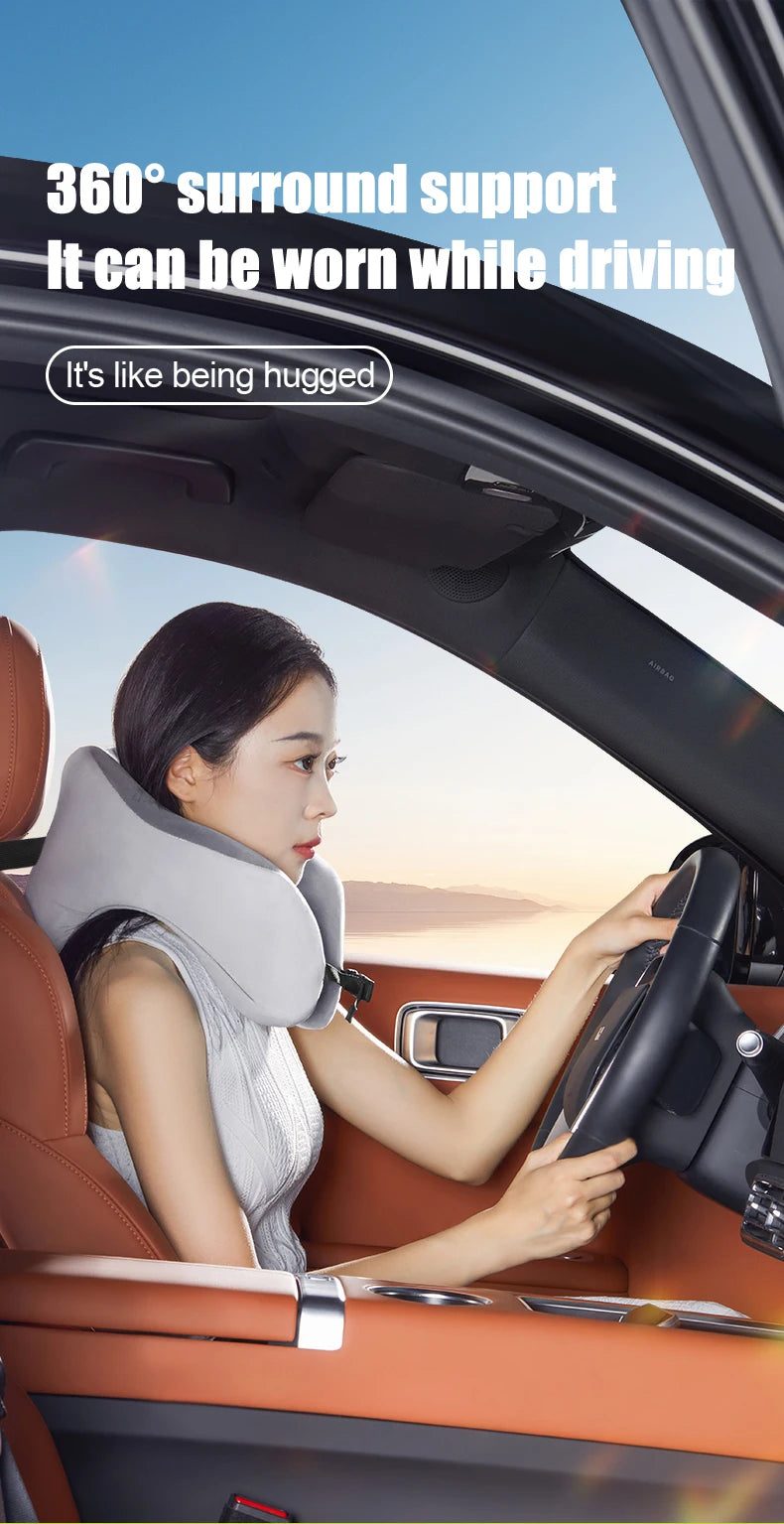 Memory Foam Neck Pillow – U Shaped Travel Cushion for Car & Airplane Comfort - ZOOMNSTORE