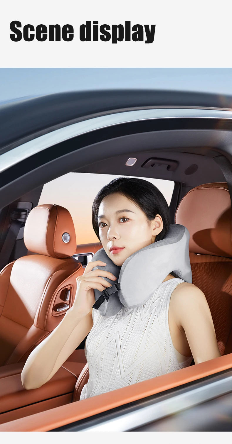 Memory Foam Neck Pillow – U Shaped Travel Cushion for Car & Airplane Comfort - ZOOMNSTORE