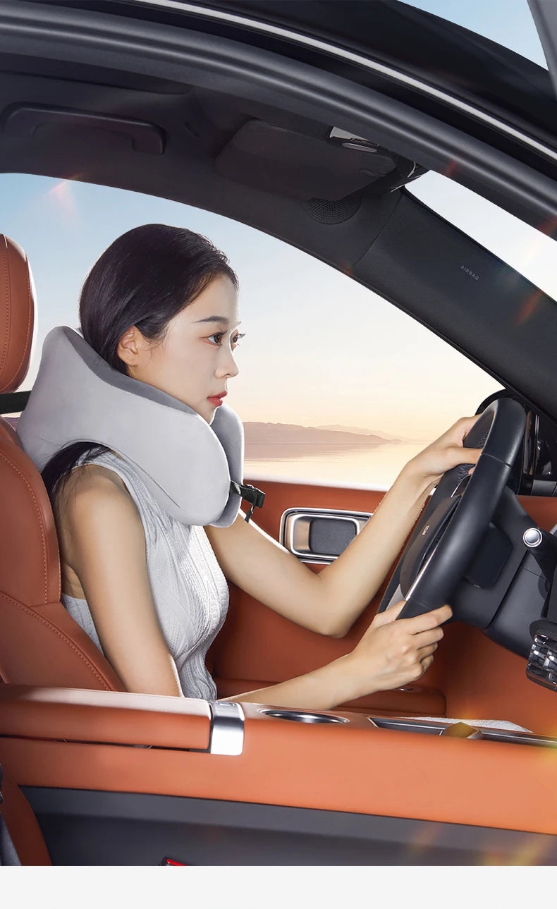 Memory Foam Neck Pillow – U Shaped Travel Cushion for Car & Airplane Comfort - ZOOMNSTORE
