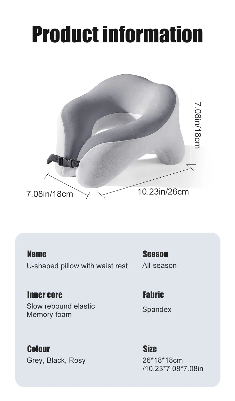 Memory Foam Neck Pillow – U Shaped Travel Cushion for Car & Airplane Comfort - ZOOMNSTORE