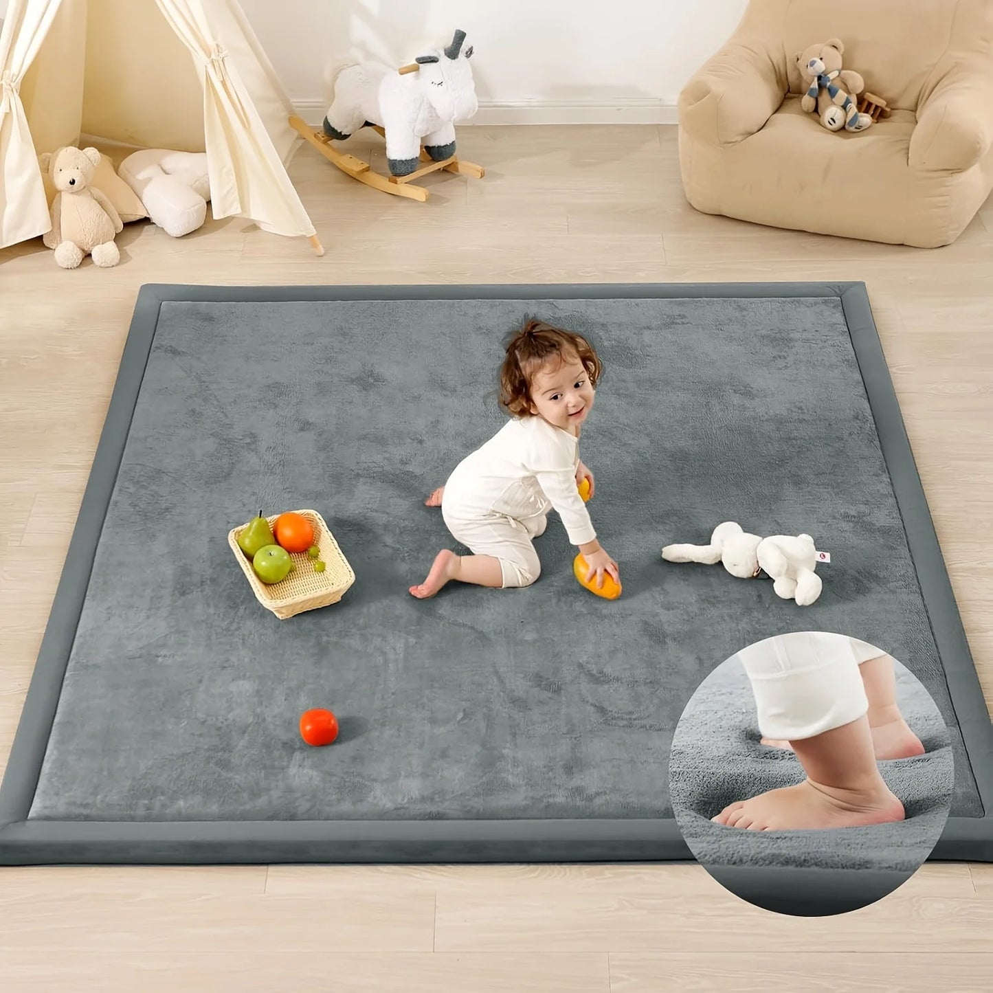 Memory Foam Playpen Mat - 3cm Thick Non Slip Soft Velvet Kids Rug Square - ZOOMNSTORE