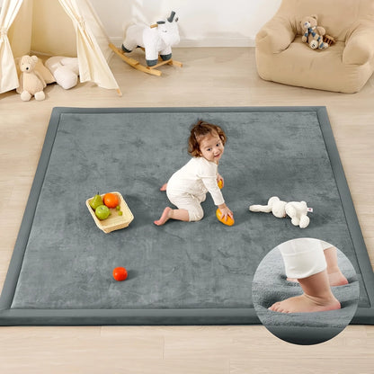 Memory Foam Playpen Mat - 3cm Thick Non Slip Soft Velvet Kids Rug Square - ZOOMNSTORE