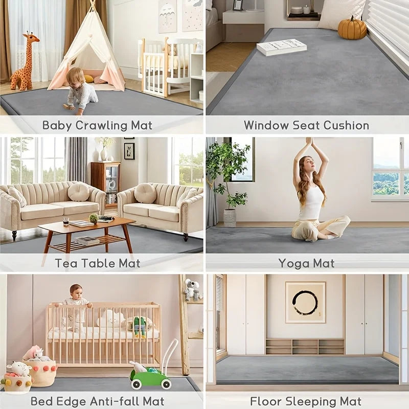 Memory Foam Playpen Mat - 3cm Thick Non Slip Soft Velvet Kids Rug Square - ZOOMNSTORE