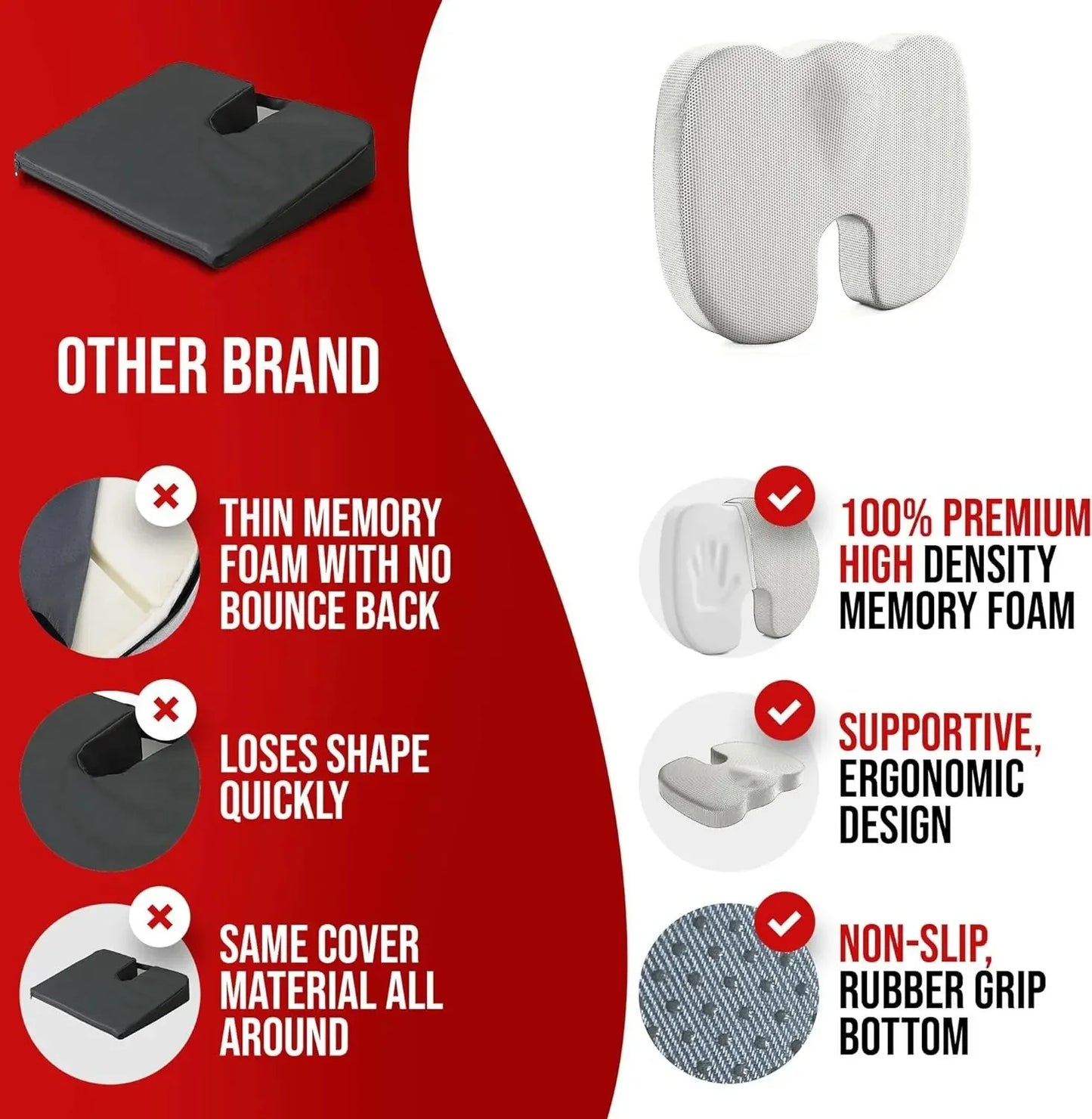 Memory Foam Seat Cushion – Ergonomic Office Cushion With Pressure Relief & Mesh Cover - ZOOMNSTORE