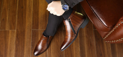 Men Ankle Boots – Leather Motorcycle Boots With Zipper | Non Slip Rubber Sole - ZOOMNSTORE