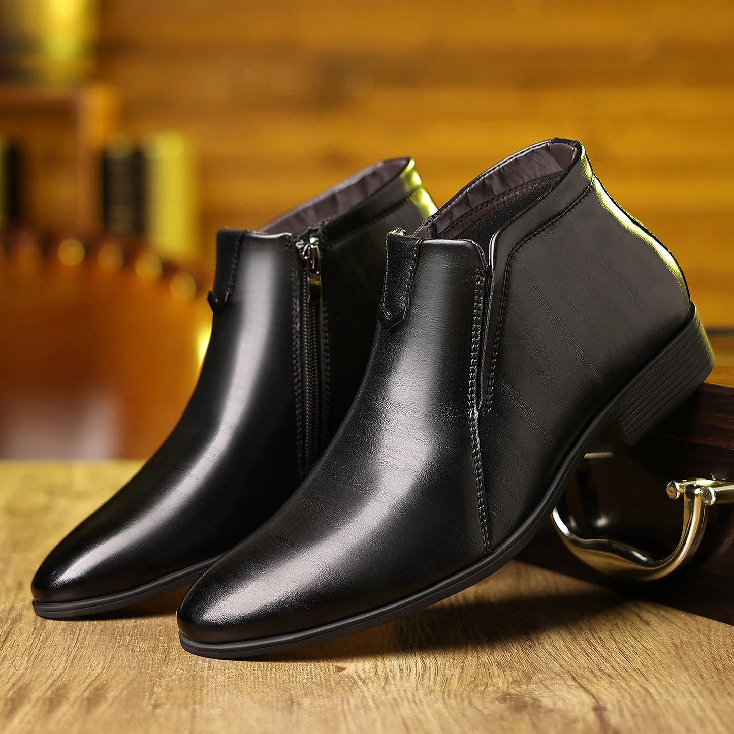 Men Ankle Boots – Leather Motorcycle Boots With Zipper | Non Slip Rubber Sole - ZOOMNSTORE