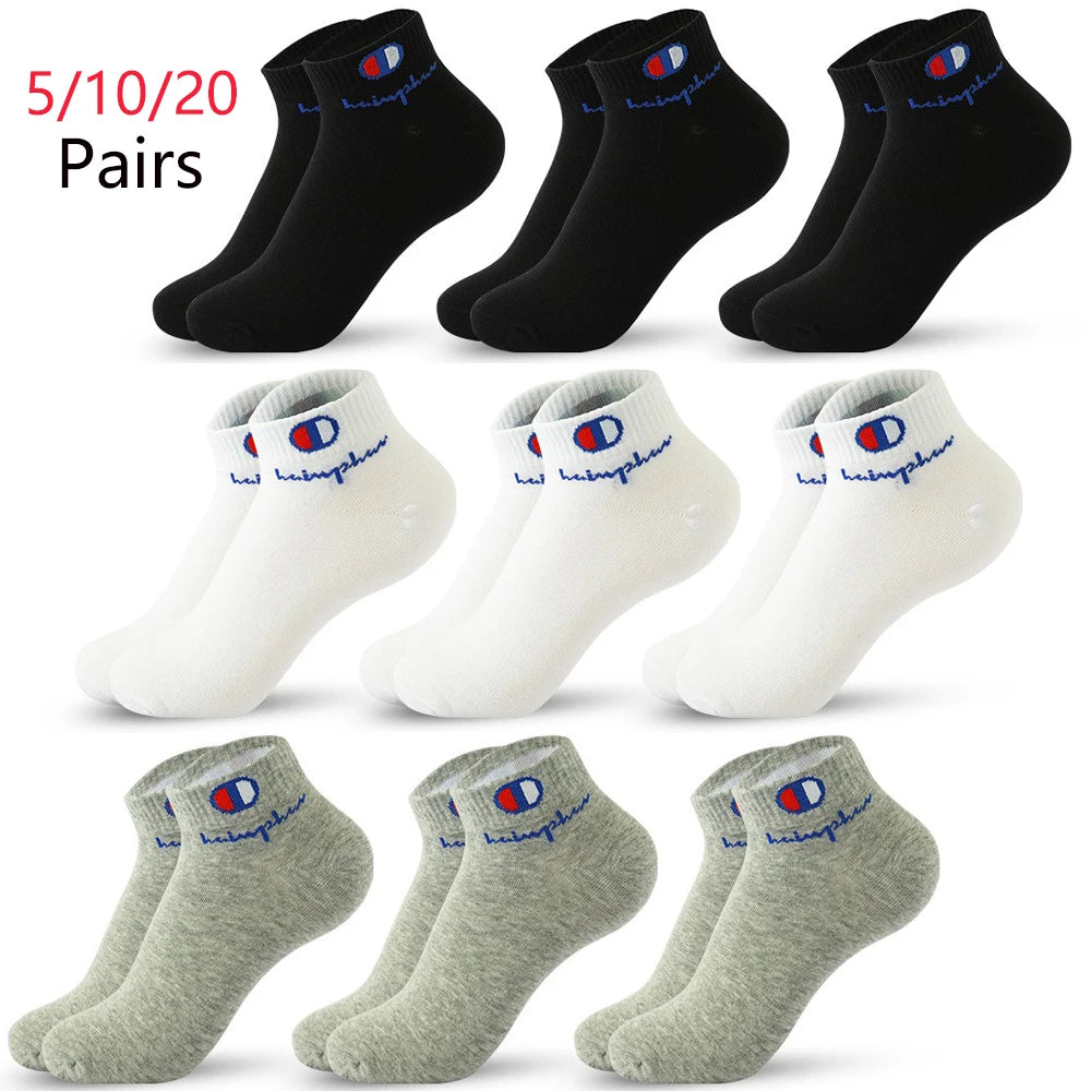Mens Ankle Socks - Cotton Athletic Socks Breathable Black  White Classic Fashion 51020 Pairs - ZOOMNSTORE