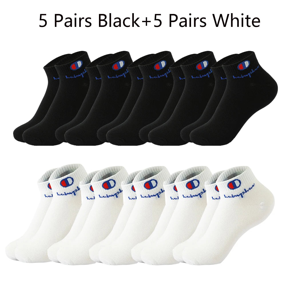 Mens Ankle Socks - Cotton Athletic Socks Breathable Black  White Classic Fashion 51020 Pairs - ZOOMNSTORE
