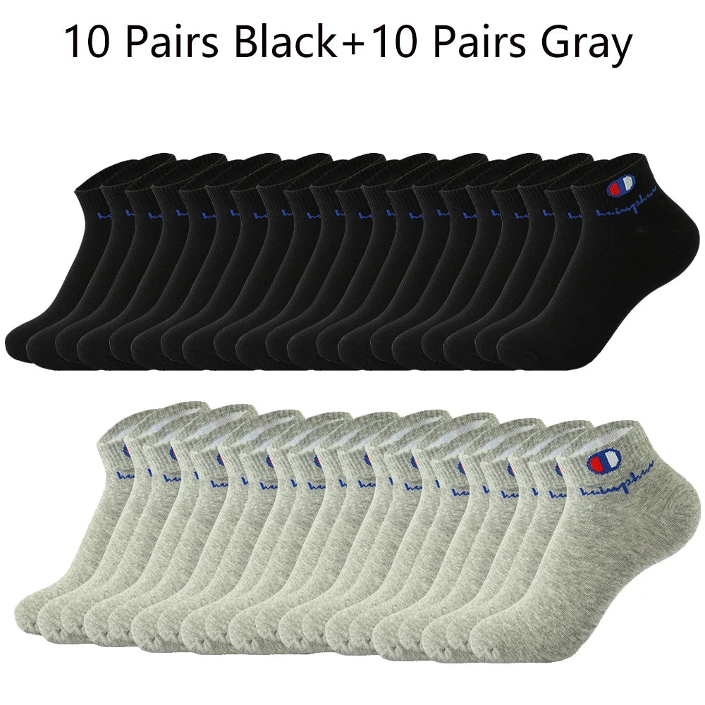 Mens Ankle Socks - Cotton Athletic Socks Breathable Black  White Classic Fashion 51020 Pairs - ZOOMNSTORE
