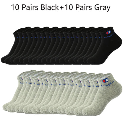 Mens Ankle Socks - Cotton Athletic Socks Breathable Black  White Classic Fashion 51020 Pairs - ZOOMNSTORE