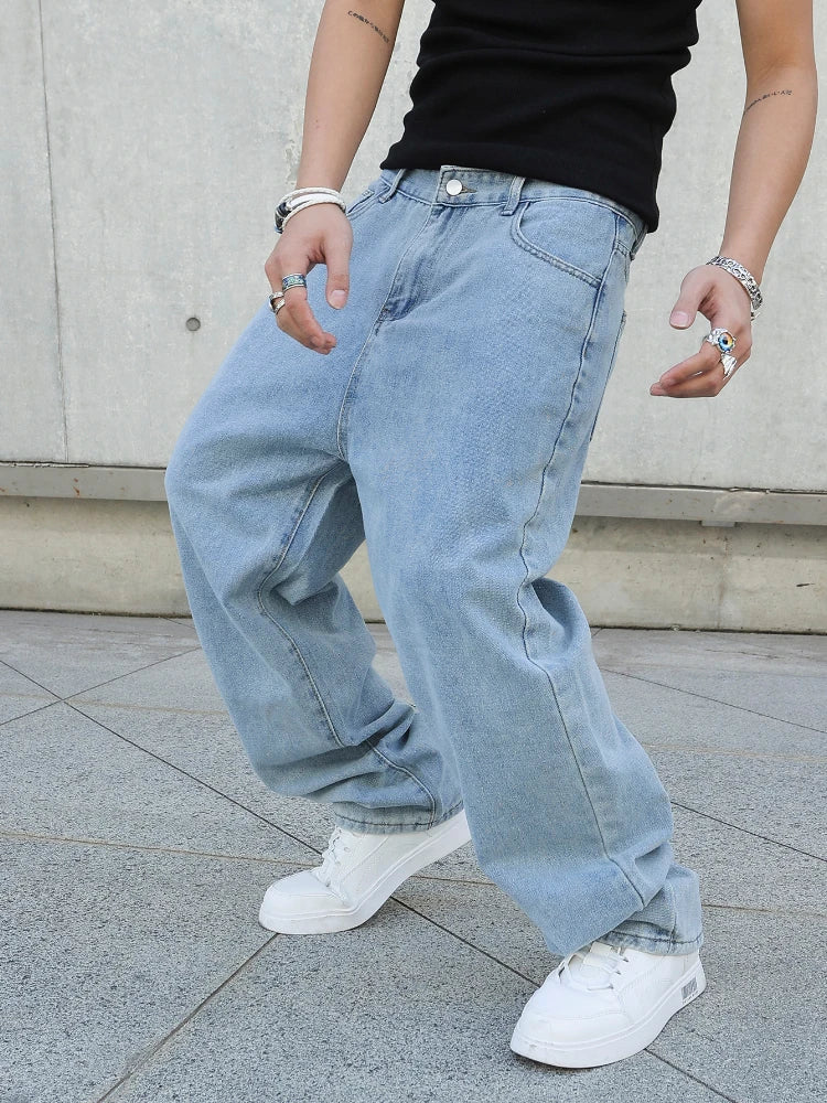 Men Baggy Jeans - Oversize Straight Loose Fit Denim Pants | Casual Streetwear Fashion - ZOOMNSTORE
