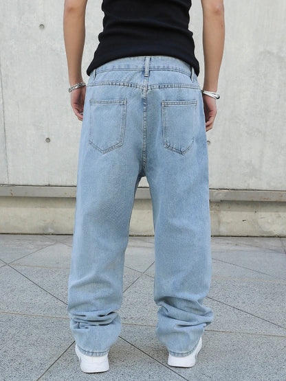 Men Baggy Jeans - Oversize Straight Loose Fit Denim Pants | Casual Streetwear Fashion - ZOOMNSTORE