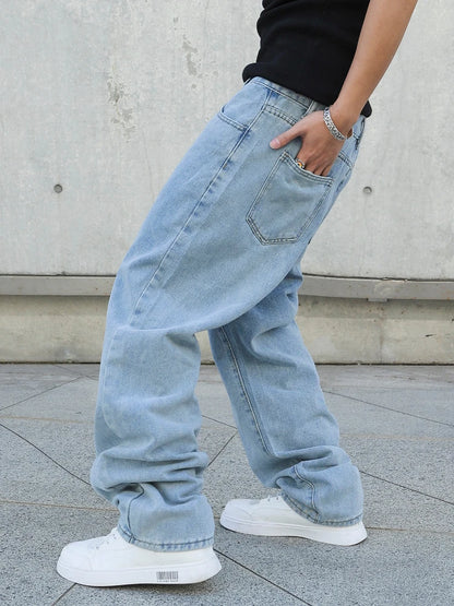 Men Baggy Jeans - Oversize Straight Loose Fit Denim Pants | Casual Streetwear Fashion - ZOOMNSTORE