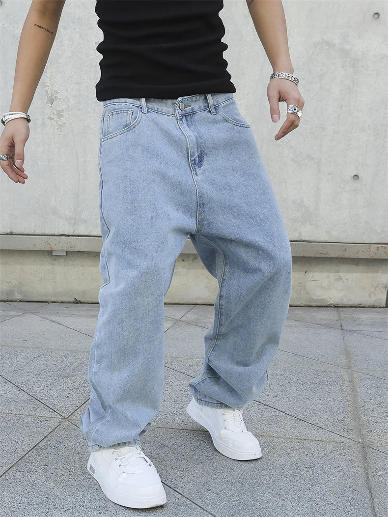Men Baggy Jeans - Oversize Straight Loose Fit Denim Pants | Casual Streetwear Fashion - ZOOMNSTORE