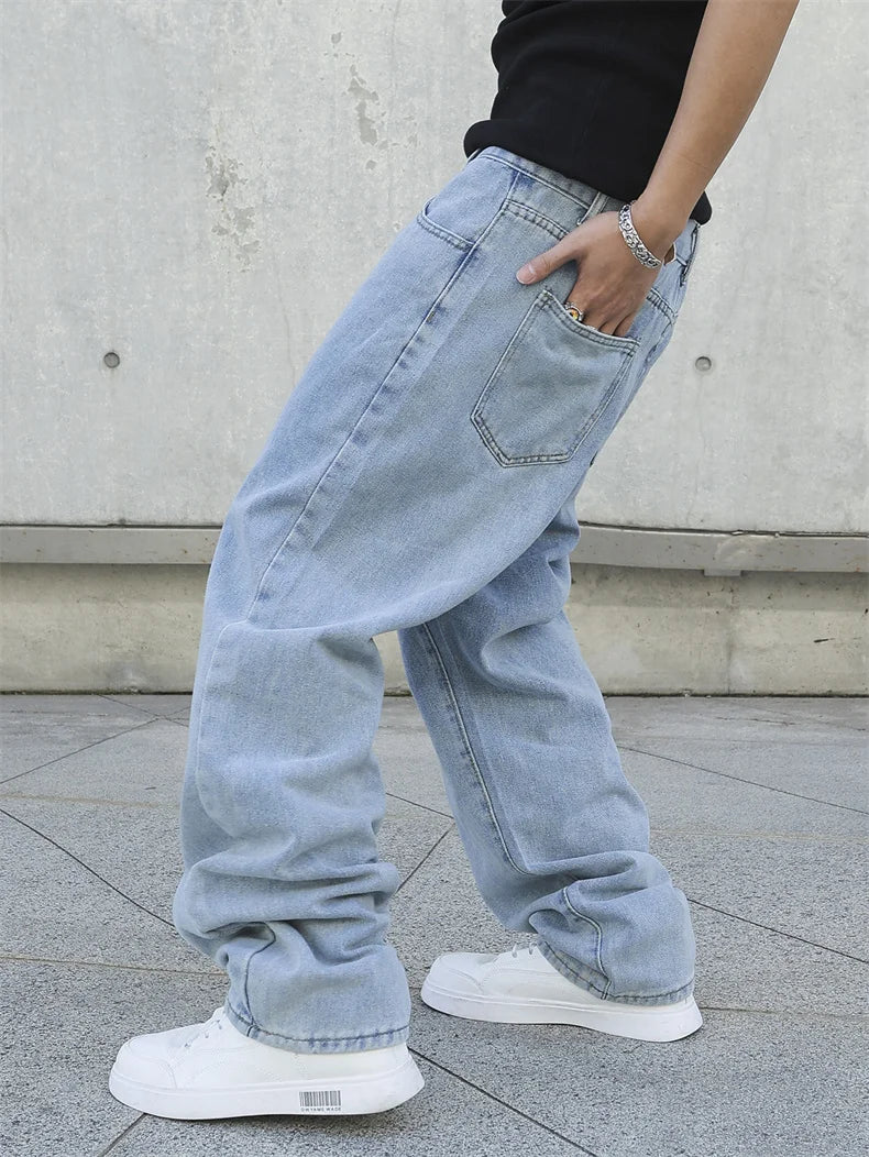 Men Baggy Jeans - Oversize Straight Loose Fit Denim Pants | Casual Streetwear Fashion - ZOOMNSTORE