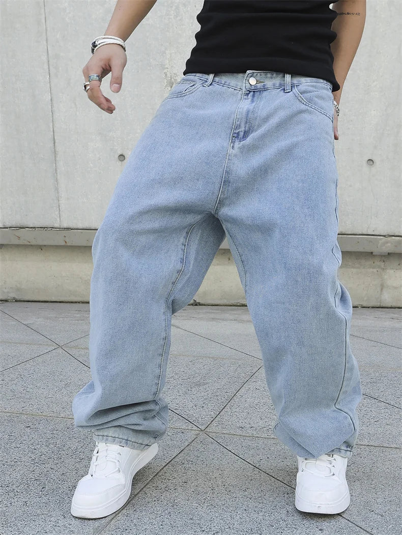 Men Baggy Jeans - Oversize Straight Loose Fit Denim Pants | Casual Streetwear Fashion - ZOOMNSTORE