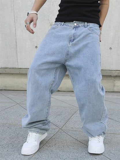 Men Baggy Jeans - Oversize Straight Loose Fit Denim Pants | Casual Streetwear Fashion - ZOOMNSTORE