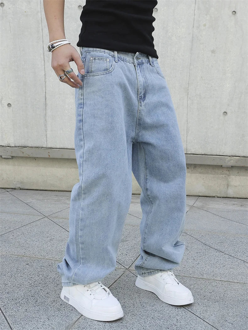 Men Baggy Jeans - Oversize Straight Loose Fit Denim Pants | Casual Streetwear Fashion - ZOOMNSTORE