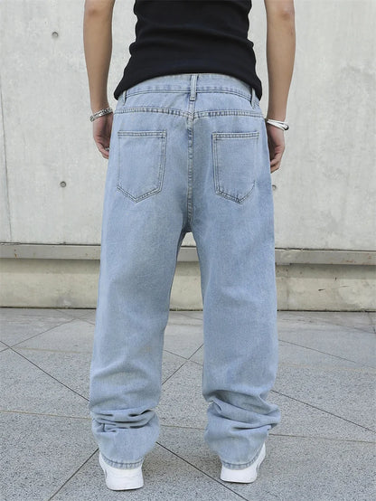 Men Baggy Jeans - Oversize Straight Loose Fit Denim Pants | Casual Streetwear Fashion - ZOOMNSTORE