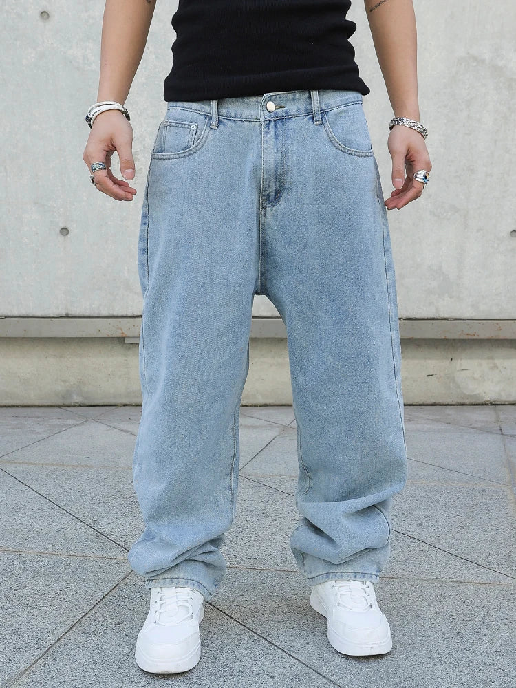Men Baggy Jeans - Oversize Straight Loose Fit Denim Pants | Casual Streetwear Fashion - ZOOMNSTORE