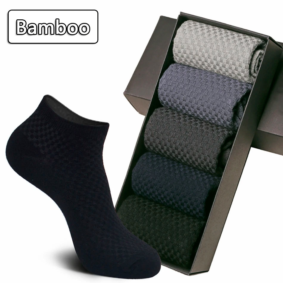 Bamboo Fiber Ankle Socks - 5 Pairs High Quality Breathable Mens Socks - ZOOMNSTORE