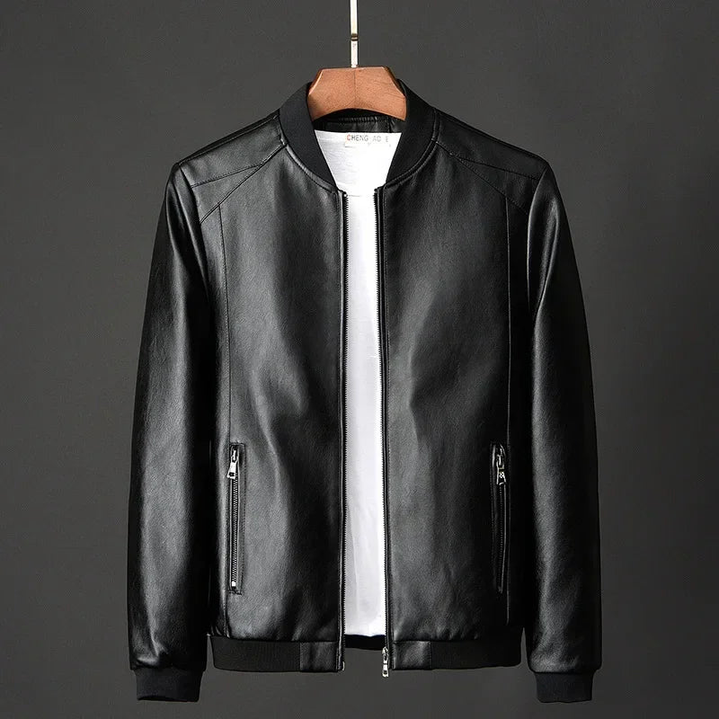 Mens Black Biker PU Leather Jacket - Trendy Casual Slim Fit Coat - ZOOMNSTORE