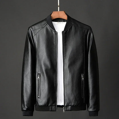 Mens Black Biker PU Leather Jacket - Trendy Casual Slim Fit Coat - ZOOMNSTORE