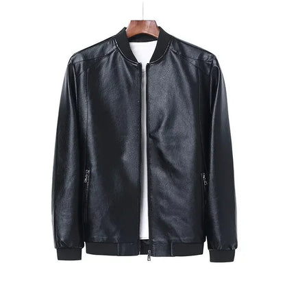 Mens Black Biker PU Leather Jacket - Trendy Casual Slim Fit Coat - ZOOMNSTORE
