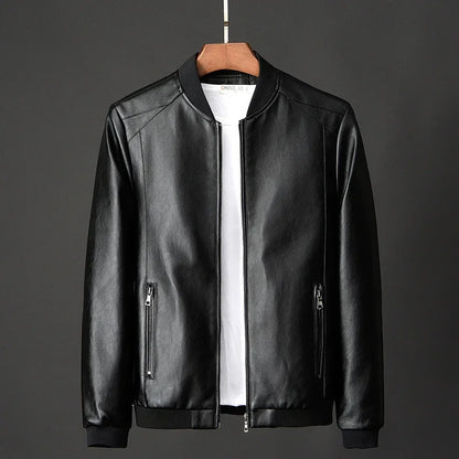 Mens Black Biker PU Leather Jacket - Trendy Casual Slim Fit Coat - ZOOMNSTORE