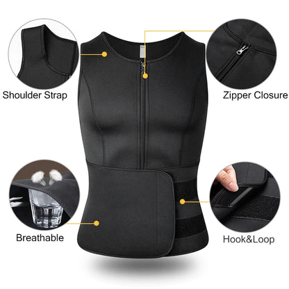 Men Body Shaper Vest – Waist Trainer Shirt | Slimming Compression Undershirt Sauna Sweat Vest - ZOOMNSTORE