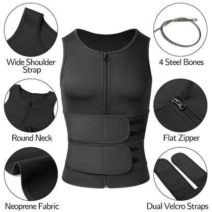 Men Body Shaper Waist Trainer Vest – Sauna Sweat Slimming Underwear Shirt - ZOOMNSTORE