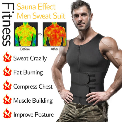 Men Body Shaper Waist Trainer Vest – Sauna Sweat Slimming Underwear Shirt - ZOOMNSTORE