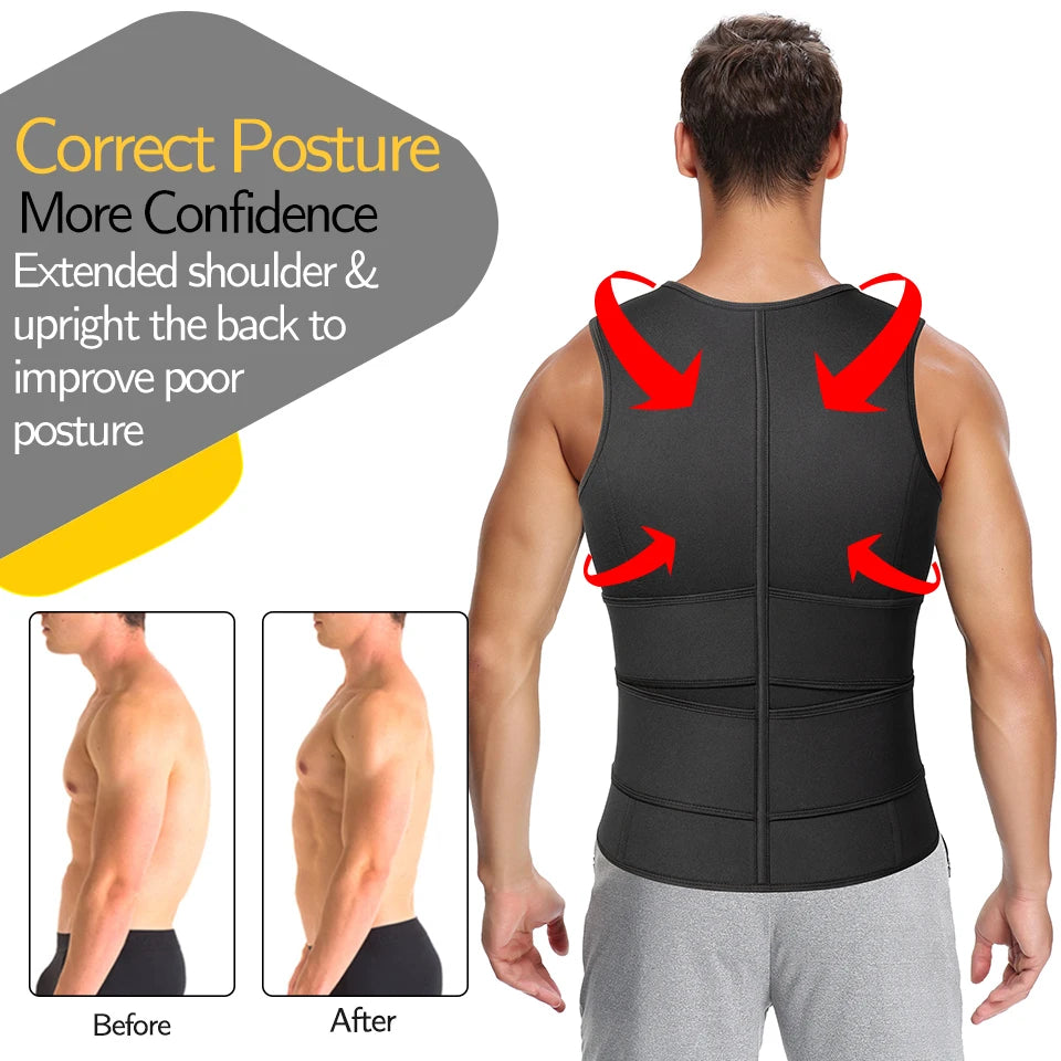 Men Body Shaper Waist Trainer Vest – Sauna Sweat Slimming Underwear Shirt - ZOOMNSTORE