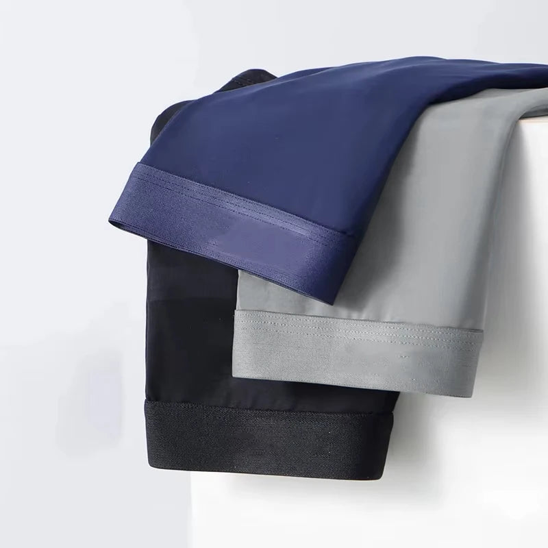 Mens Ice Silk Boxer Shorts 3-Pack - Breathable Ultrathin Underwear in Black Blue Light Gray - ZOOMNSTORE