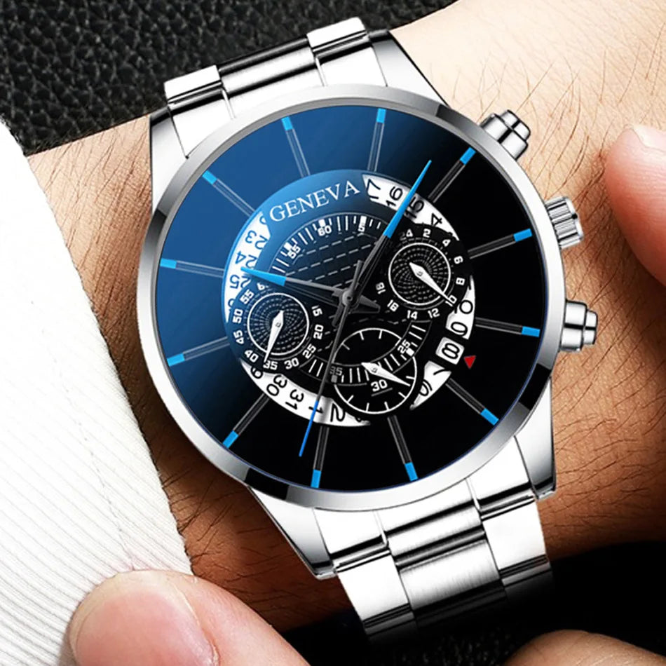 Men Business Watch – Luxury Stainless Steel Big Dial Quartz Wristwatch With Auto Date - ZOOMNSTORE