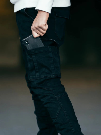 Men Cargo Jeans - Mid Waist Denim Pants With Multi Pockets | Casual Plus Size - ZOOMNSTORE