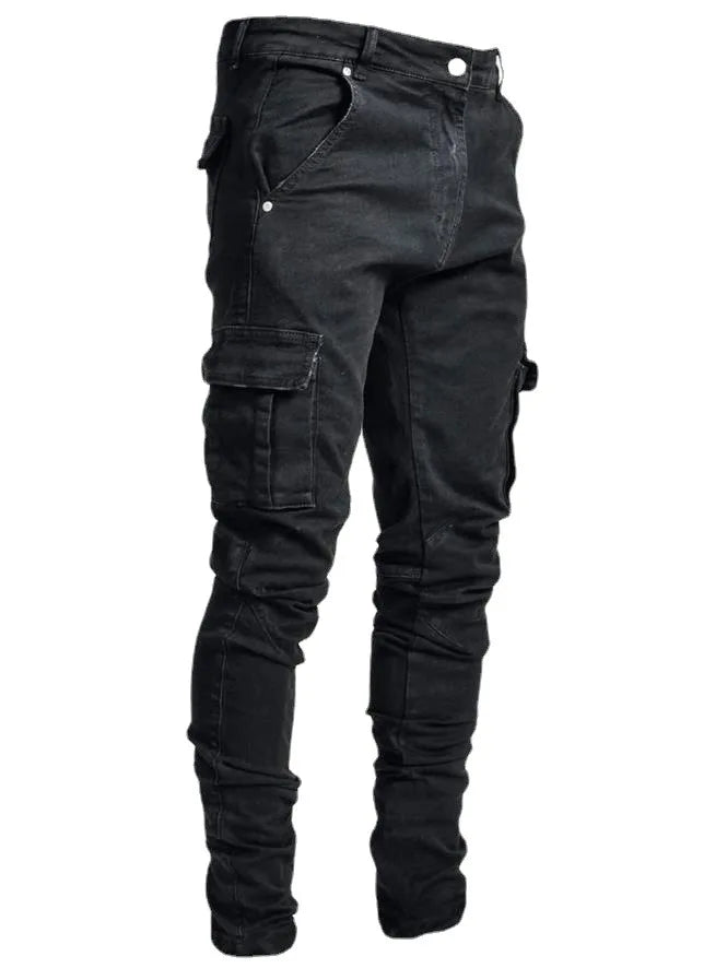 Men Cargo Jeans - Mid Waist Denim Pants With Multi Pockets | Casual Plus Size - ZOOMNSTORE