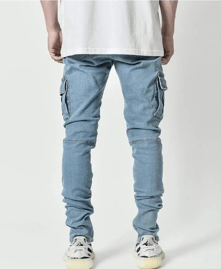Men Cargo Jeans - Mid Waist Denim Pants With Multi Pockets | Casual Plus Size - ZOOMNSTORE