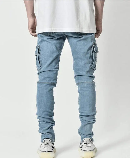 Men Cargo Jeans - Mid Waist Denim Pants With Multi Pockets | Casual Plus Size - ZOOMNSTORE