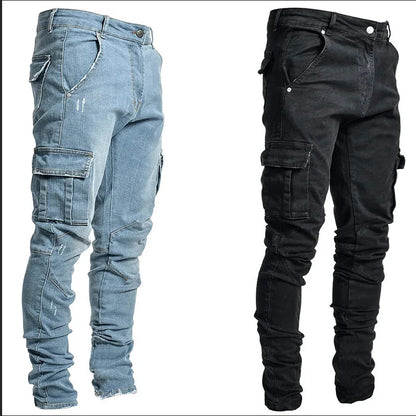 Men Cargo Jeans - Mid Waist Denim Pants With Multi Pockets | Casual Plus Size - ZOOMNSTORE