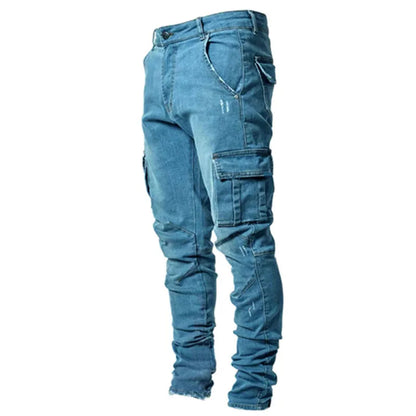 Men Cargo Jeans - Mid Waist Denim Pants With Multi Pockets | Casual Plus Size - ZOOMNSTORE